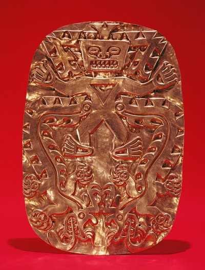 Placca in rilievo raffigurante un dio coccodrillo, da Sitio Conte, Provincia di Cocle, Panama, stile Cocle tardo (oro) da Pre Columbian